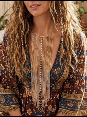 Gold Fringe Multi-Chain Statement Necklace